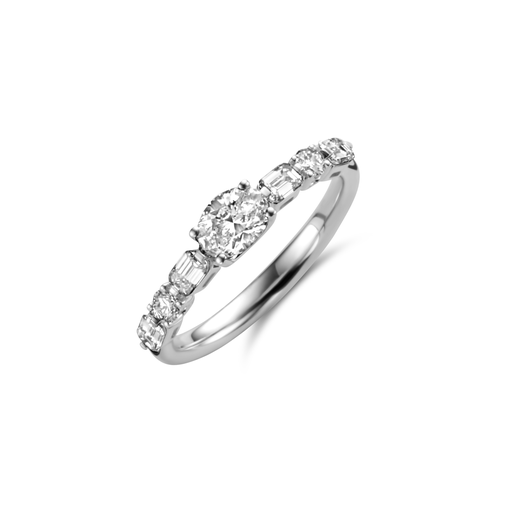 [JBS-LV-A9723/W-W]  JBS - Ring White Gold set with Oval Diamond and brillant and emerald cut diamonds