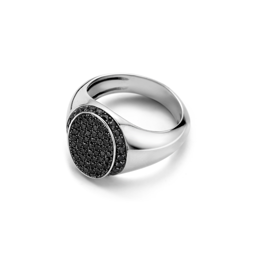 [BARE-SIGNETC-WB]  Dries Criel Jewelry - Signet Ring in White Gold with Black Diamonds