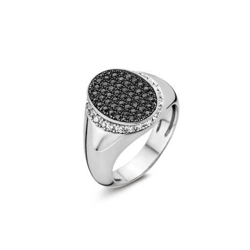 [BARE-SIGNETCR-WBW]  Dries Criel Jewelry - Signet Classic Ring in White Gold with Black and White Diamonds
