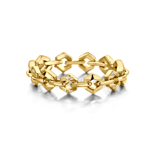 [BARE-BONDSM-YW50]  Dries Criel Jewelry - Bond Signature Mini Ring in Yellow Gold with Diamonds