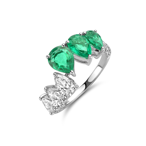 [JBS-DG-10589*SSM]  JBS - Pear Cut Diamond and Emerald Ring