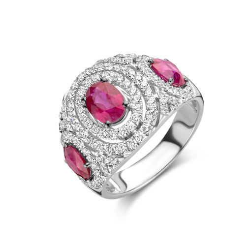 [JBS-DG-9377*SRB]  JBS - Three Rubies with Diamonds Ring
