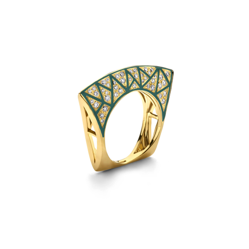 [DRIES-AN0013REX090 (BARE-LOTUSRCR-WB)]  Dries Criel Jewelry - Lotus Ring in Yellow Gold, Enamel & White Diamonds