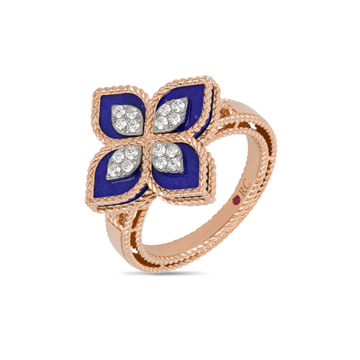 [ADV888RI1837_04]  Roberto Coin - Princess Flower Ring with Diamonds & Lapis