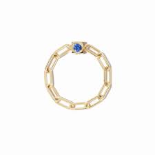 [208111]  Dinh Van - Le Cube chain ring in yellow gold with blue sapphire
